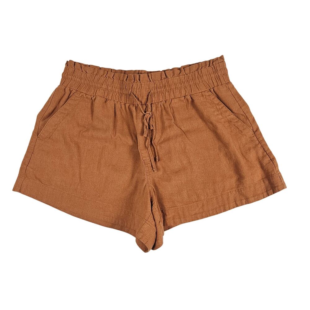 A New Day Shorts Women’s L Brown Linen Blend Paperbag Waist Drawstring Casual